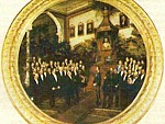 Tondo przedstawiające powitanie arcyksięcia Rudolfa Habsburga na Strzelnicy 28 czerwca 1887 r., wykonał Aleksander Mroczkowski